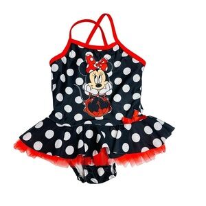Disney Minnie‎ Mouse Polka Dot Swimsuit Skirted One-Piece Girls Size 3T